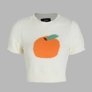 Cider White Sweater with Orange Fruit Design